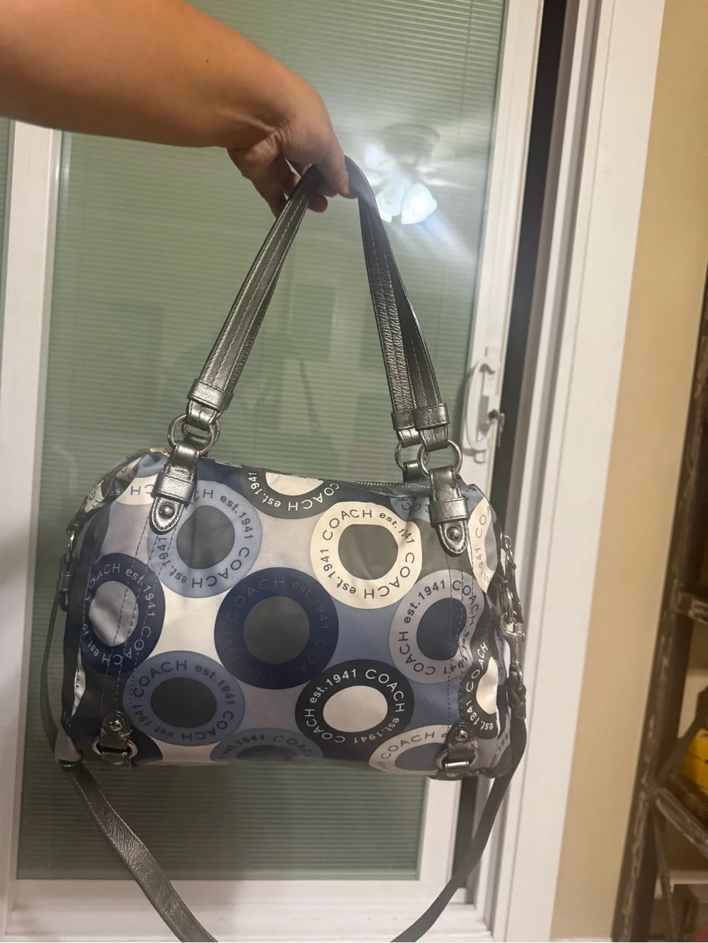 Coach Blue Gray Signature Circle Tote
